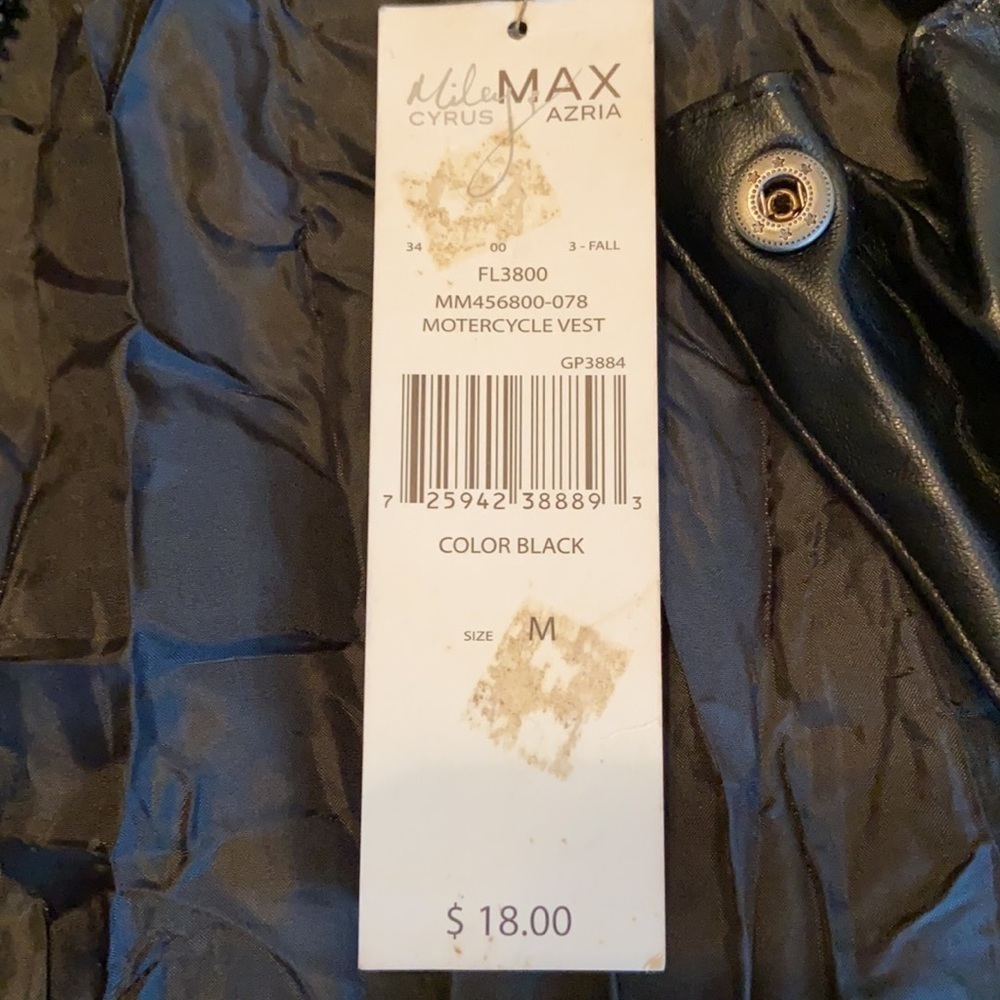 Vintage Miley Cyrus Motorcycle Vest Black Faux Leather Junior M - Picture 7 of 8